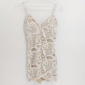 L'Astiste Crochet Lace Nude Mini Bodycon Dress
